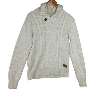 Emerald Isle Knitwear Sweater Mens Medium Beige‎ Cable Knit Ribbed Shawl Collar